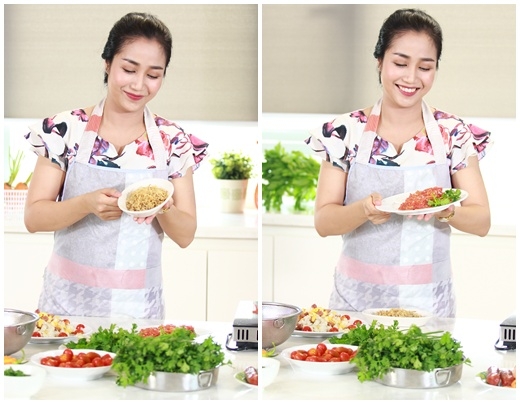 Ốc Thanh Vân vừa trông con vừa trổ tài nấu ăn điêu luyện