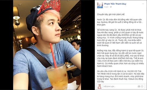 Thanh Duy Idol bị hải quan Úc giữ lại khi qua cửa khẩu vì...khai gian!