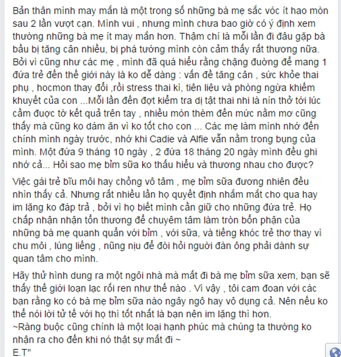 Elly Trần lên tiếng bảo vệ các bà mẹ bỉm sữa