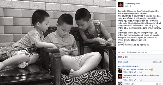 BTV Trần Quang Minh viết những dòng tâm sự ngọt ngào gửi ba cậu con trai Heo, Sóc, Gấu bước vào năm học mới. Quang Anh chỉ “mong các con học tốt, ngoan, sau này hơn bố nhiều, làm chủ đất nước con nhé.”