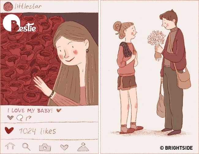 Còn tình yêu thực sự có thể làm bạn hạnh phúc cả ngày chỉ với một bó bé tẹo giản đơn, chẳng đủ để khoe với ai nhưng lòng vẫn cảm thấy tròn đầy.