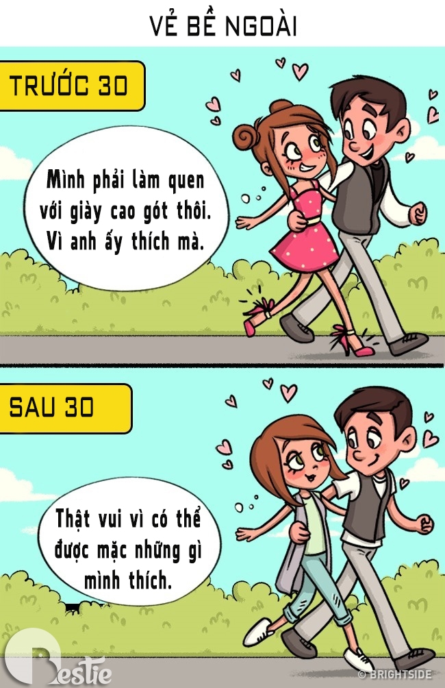 Bộ tranh thể hiện sự thay đổi tính cách rõ rệt giữa trước và sau 30