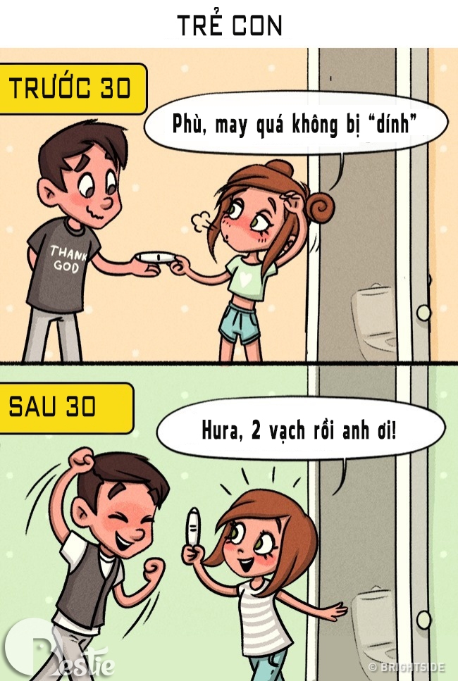 Bộ tranh thể hiện sự thay đổi tính cách rõ rệt giữa trước và sau 30