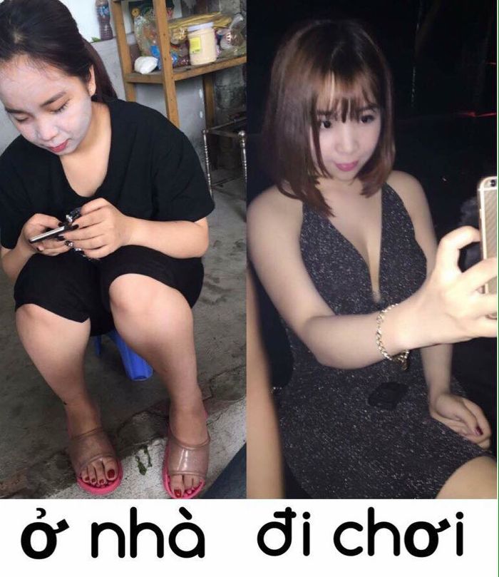 bestie su khac nhau cua con gai khi o nha va ra duong