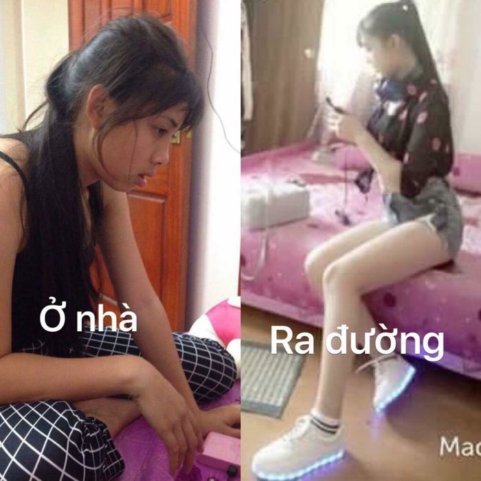 bestie su khac nhau cua con gai khi o nha va ra duong