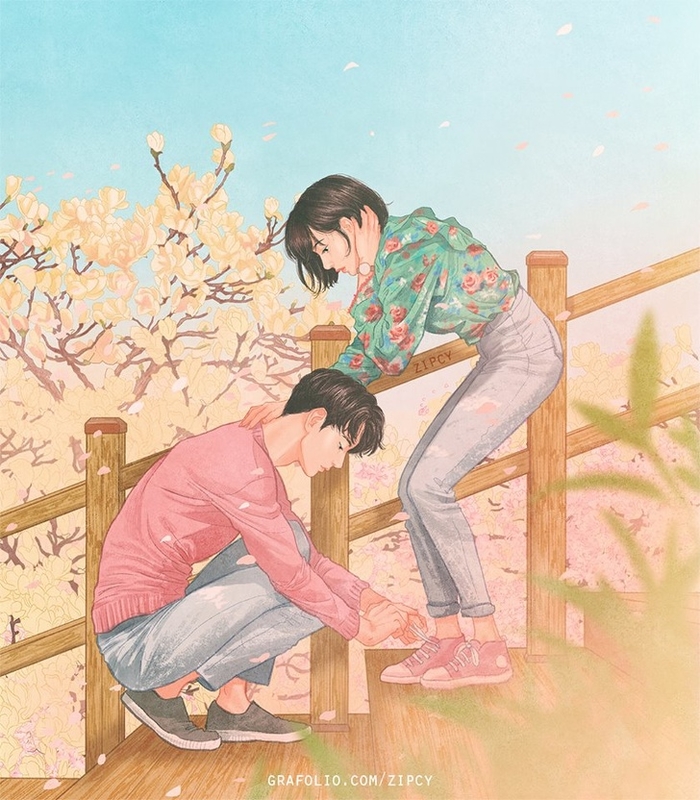 Ngất ngây với bộ tranh minh họa tình yêu ngọt ngào của họa sĩ Hàn Quốc