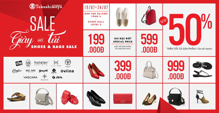 Săn giày, túi hàng hiệu với giá chỉ từ 199k chỉ có tại Takashimaya