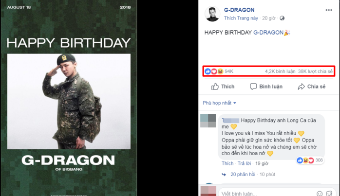 G-Dragon được V.I.P chúc mừng sinh nhật theo cách đặc biệt này