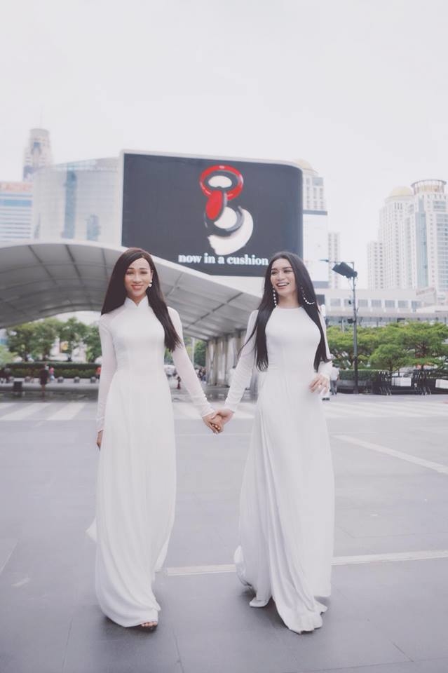 BB Trần - Hải Triều mặc áo dài thanh lịch, khoe dáng trên đất Thái