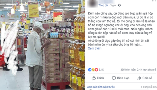 Thắt lòng với hình ảnh ông lão mua cơm thanh lý ở siêu thị mỗi ngày