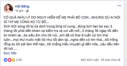 Hải Băng có nguy cơ vỡ tử cung vì mang thai sau 3 tháng sinh mổ