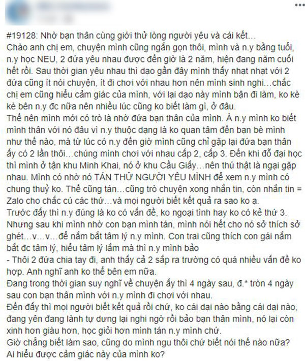 Nhờ bạn thân thử người yêu và cái kết 'đắng'.