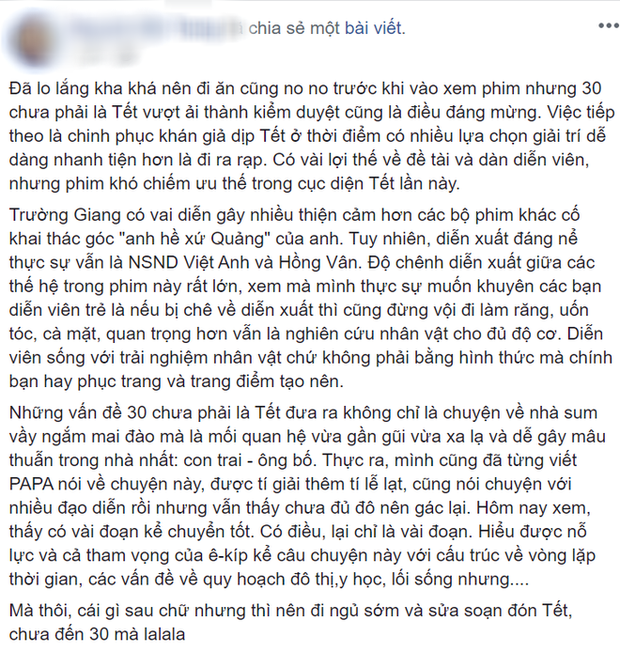 Xem suất chiếu đầu 30 Chưa Phải Tết: CĐM người khen kẻ chê chán òm