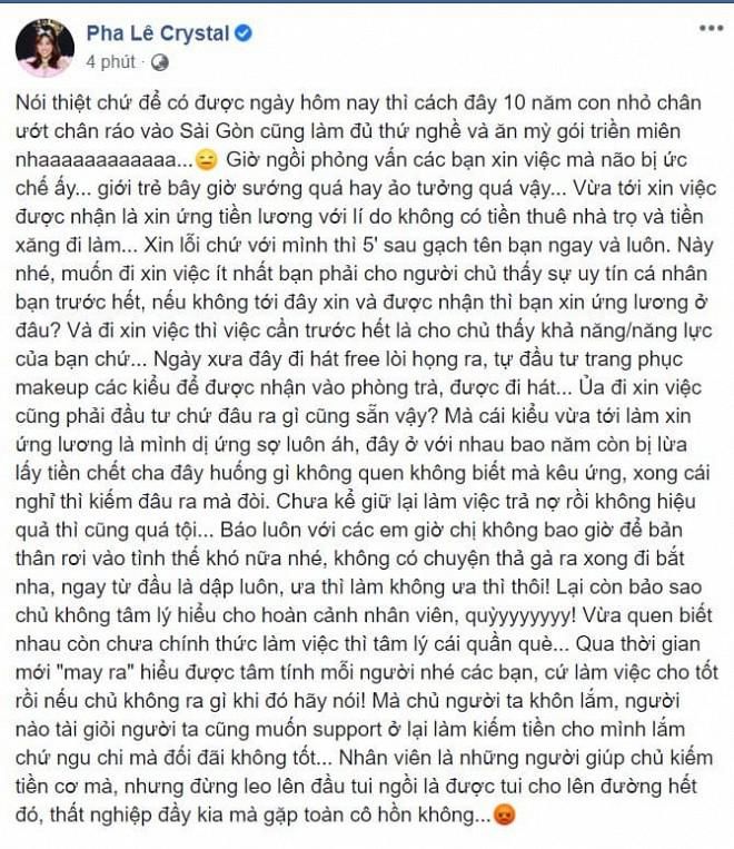 Pha Lê bức xúc vì nhân viên mới được nhận đi làm đã đòi ứng lương