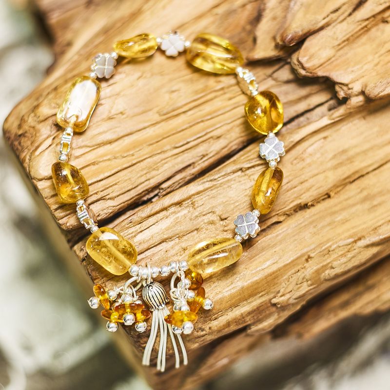 Vòng bạc đá thạch anh vàng