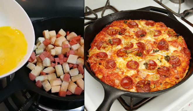 Ngạc nhiên trước bánh pizza làm bằng chảo chống dính vừa nhanh lại còn ngon hơn ngoài tiệm Ngạc nhiên trước bánh pizza làm bằng chảo chống dính vừa nhanh lại còn ngon hơn ngoài tiệm