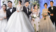Đọ váy cưới vợ cầu thủ: Vợ Hà Đức Chinh diện váy gần 900 triệu
