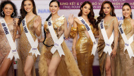 Dàn thí sinh Hoa hậu diện trang phục vàng khoe sắc trước bán kết