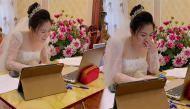 Cô dâu trong ngày cưới vẫn miệt mài thi online: Cô chiếu đề nhanh giúp
