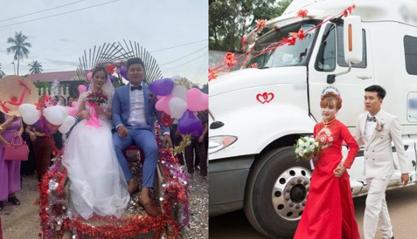 Những màn rước dâu độc đáo: chú rể Đồng Nai đón vợ với 6 xe container