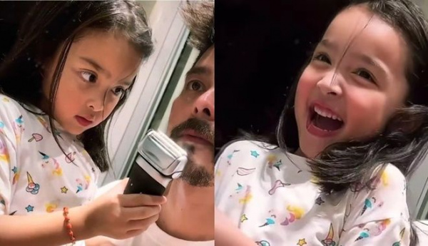Con gái 5 tuổi nhà Marian Rivera gây sốt khi trổ tài cạo râu giúp bố