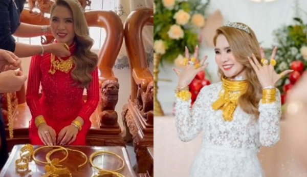 Cô dâu miền Tây nhăn nhó khi phải đeo nhiều vàng trong đám cưới