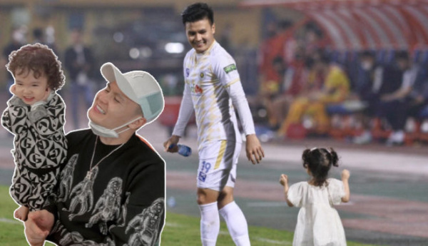 Quang Hải bế cháu ăn mừng trong trận đấu tạm biệt đội tuyển CLB Hà Nội