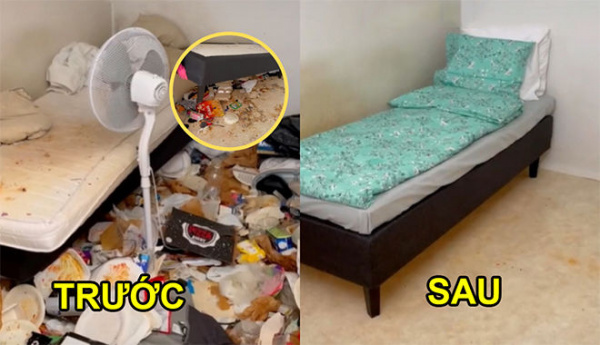 Căn phòng ngập rác được dọn dẹp sạch sẽ: 