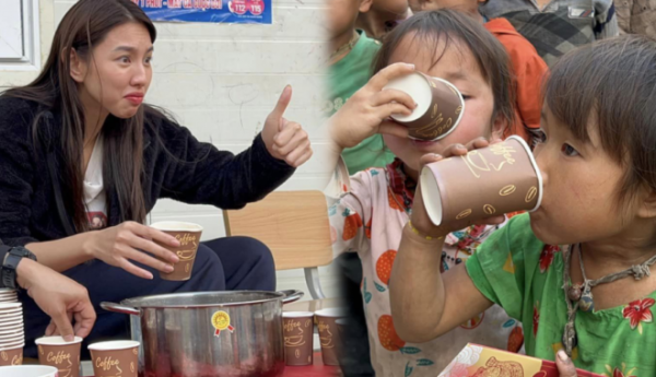 Hoa hậu Thùy Tiên tự tay nấu trà sữa chiêu đãi trẻ em vùng cao