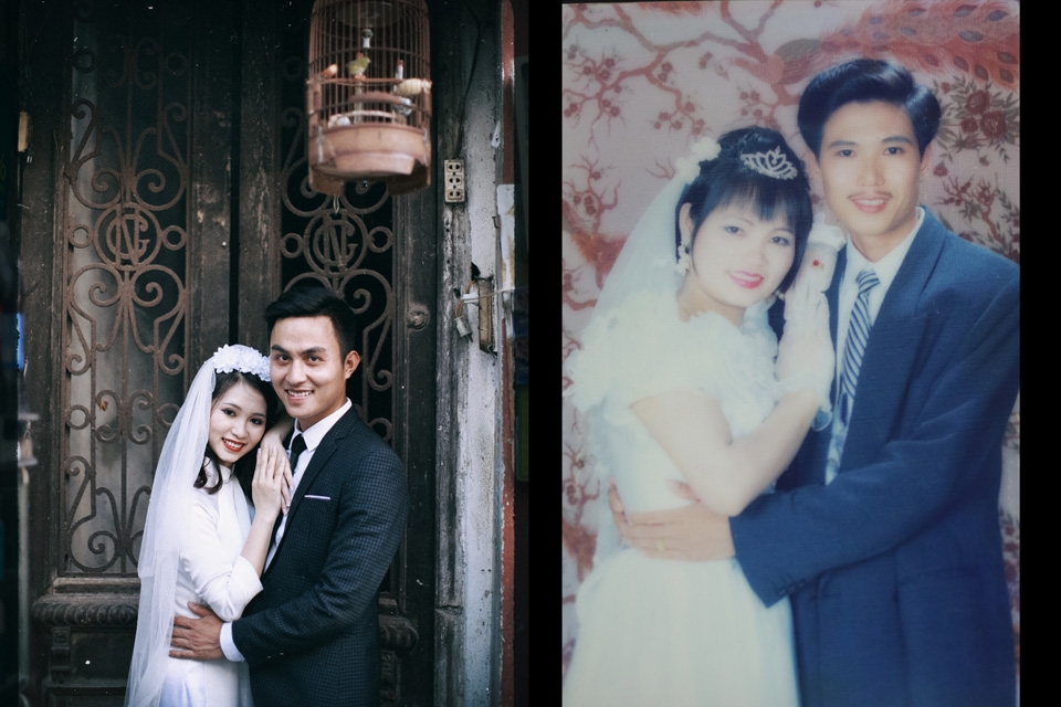 Cặp đôi cực đáng yêu khi chụp ảnh cưới theo phong cách xưa của bố mẹ