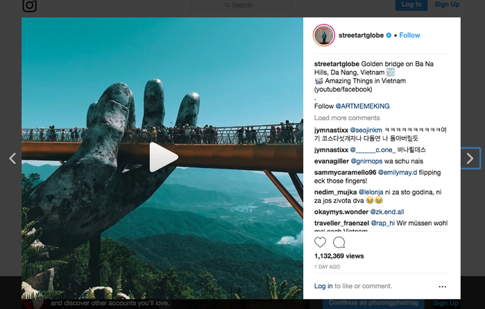 Cầu Vàng Đà Nẵng được khen khi xuất hiện trên Instagram nổi tiếng 
