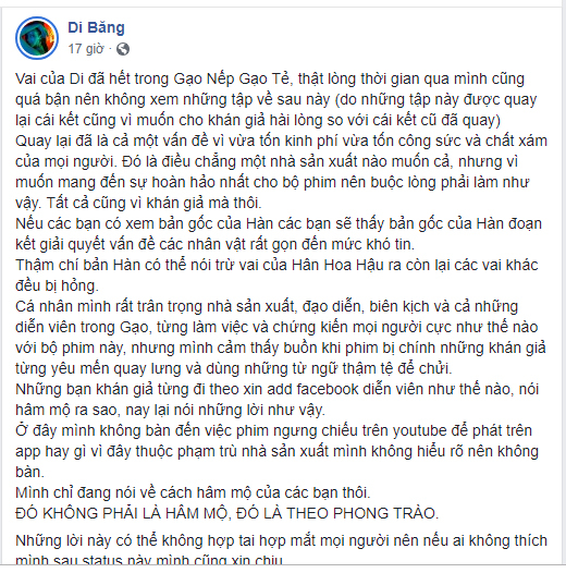 Băng Di bức xúc khi khán giả kêu gọi tẩy chay GNGT vì dài lê thê