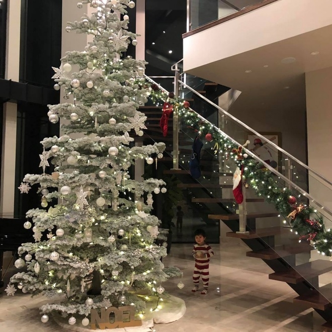 Dù bố vắng nhà, nhưng con trai Đan Trường vẫn giúp mẹ trang trí noel