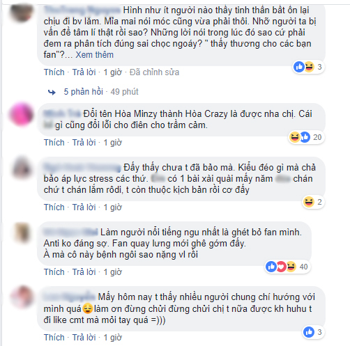 Hòa Minzy: Hòa thật sự bị điên rồi. Hòa không mắc bệnh ngôi sao