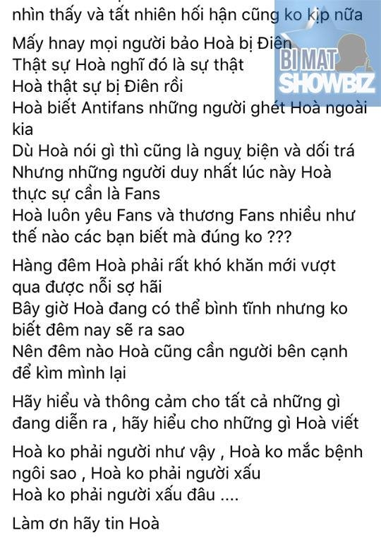 Hòa Minzy: Hòa thật sự bị điên rồi. Hòa không mắc bệnh ngôi sao