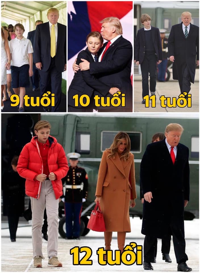 Con trai út Tổng thống Trump ngày càng cao lớn, ăn mặc bảnh bao