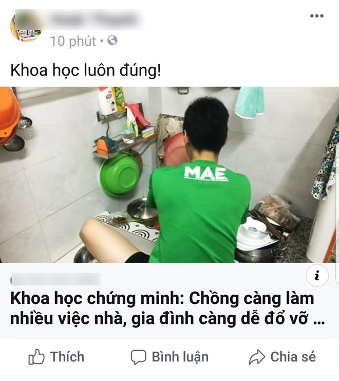 Chồng càng làm nhiều việc nhà, gia đình càng dễ đổ vỡ