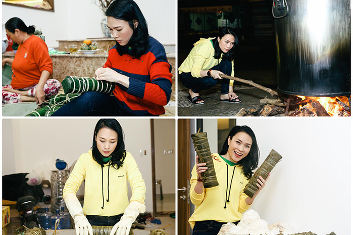 Hình ảnh đẹp: H'Hen Niê và loạt sao Việt tự tay gói bánh chưng