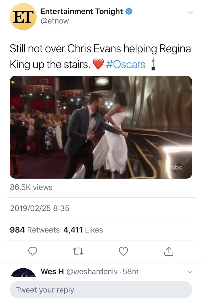 Chris Evans nhận giải quý ông ga lăng nhất Oscar 2019