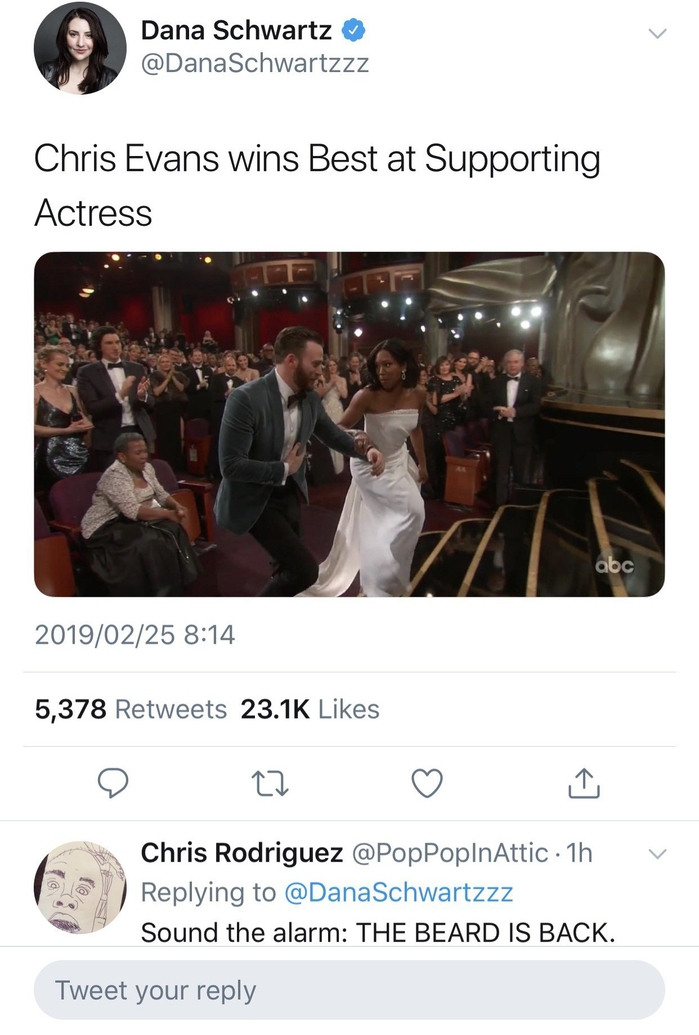 Chris Evans nhận giải quý ông ga lăng nhất Oscar 2019