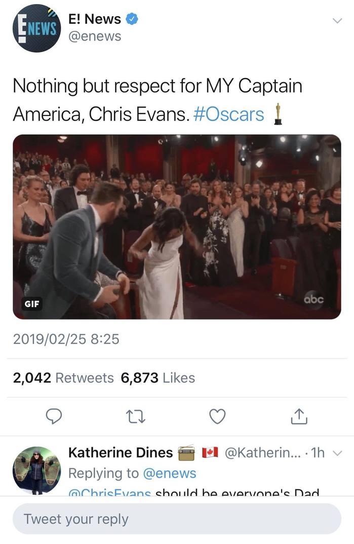 Chris Evans nhận giải quý ông ga lăng nhất Oscar 2019