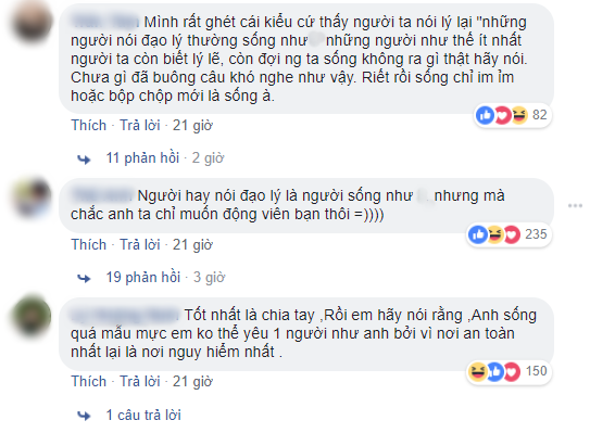 Cô gái mệt mỏi vì người yêu sống quá đạo lý