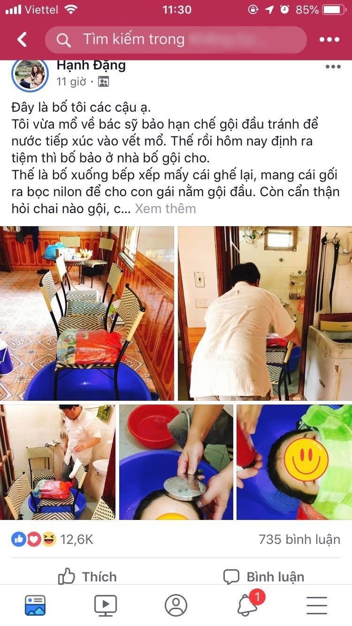 Cô gái 26 tuổi vẫn được bố chăm bẵm gội đầu cho, khiến CĐM gato vô cực