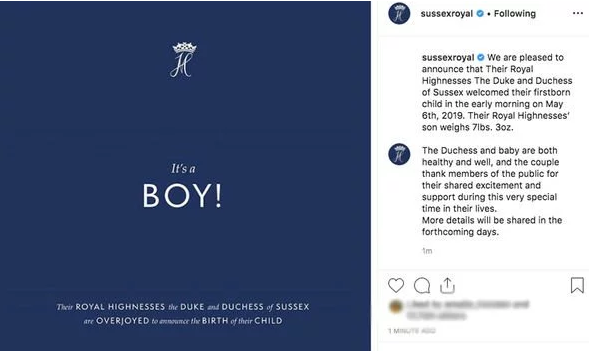 Công nương Anh Meghan và Hoàng tử Harry đón con trai đầu lòng