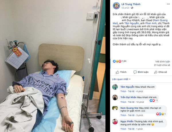 Sốt cao đến 39,5 độ - Erik hủy hết lịch diễn