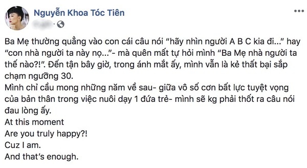Tóc Tiên đau lòng tâm sự: Trong ánh mắt ấy, mình vẫn là kẻ thất bại