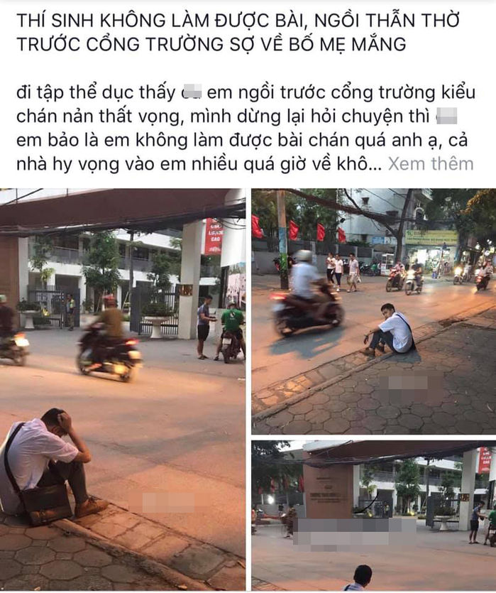 Không làm được bài, nam sinh ngồi thẫn thờ trước cổng trường