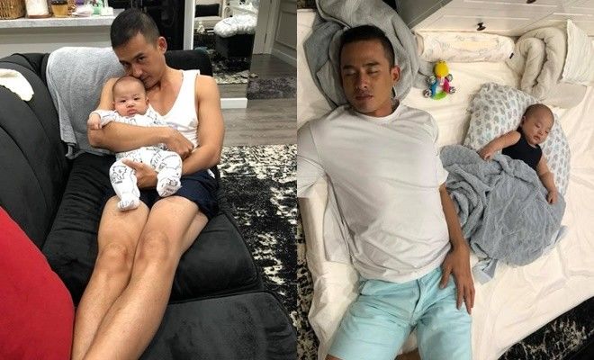 Trông con có tâm như các ông bố Vbiz: Hết làm con ngã lại ngủ quên