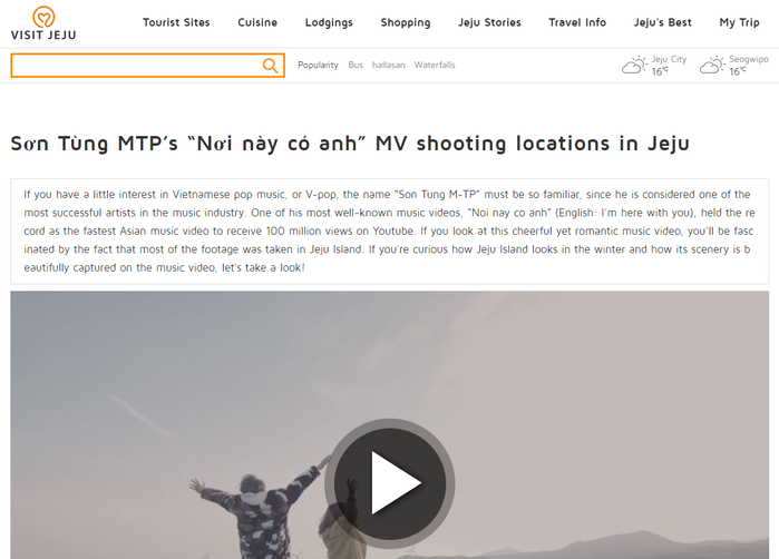 Danh hiệu đại sứ du lịch trong lòng SKY trao cho Sơn Tùng
