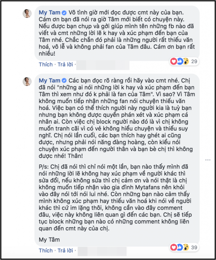 Mỹ Tâm bật lại trước lời bình luận kém duyên của netizen